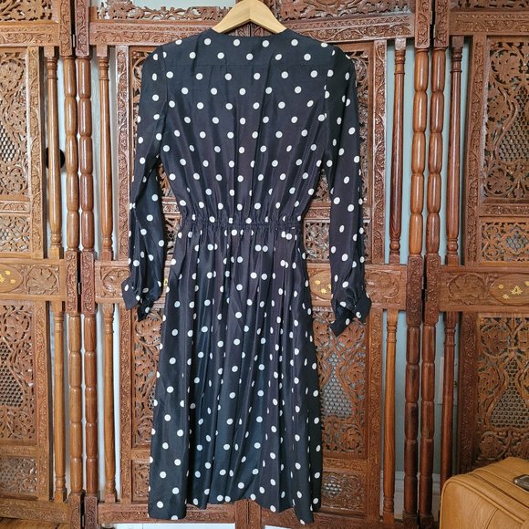 Vintage 80s Graphic Black Polka Dot Secretary Dress - Picture 2 of 15